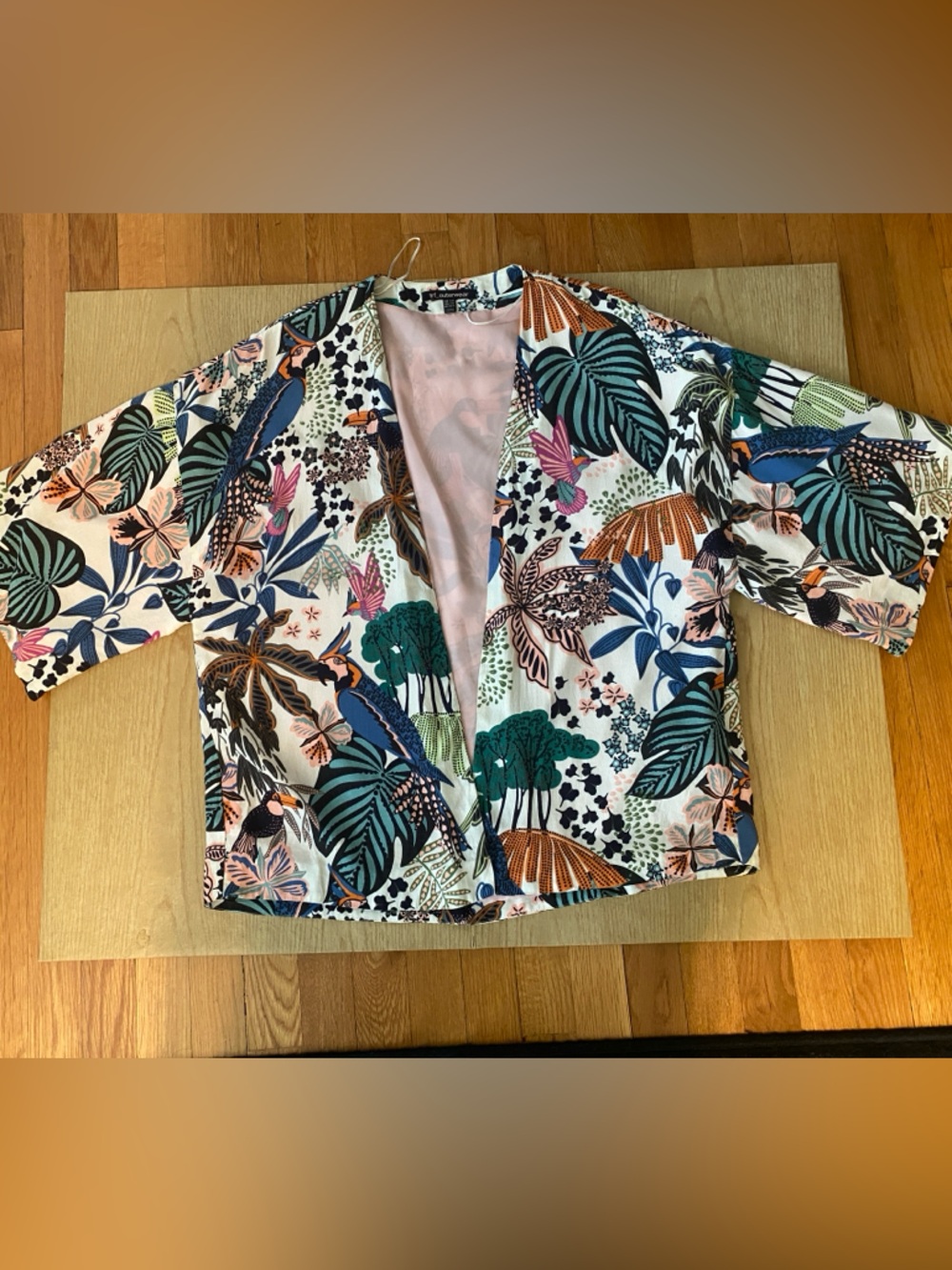 ZARA TROPICAL Print Open-Front Crop Jacket Kimono in Multi colors